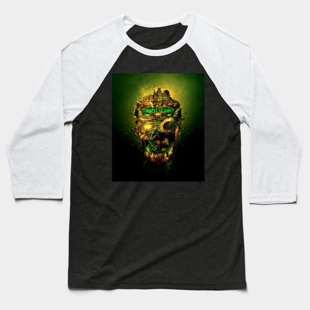 Haunted Skull Baseball T-Shirt by rizapeker